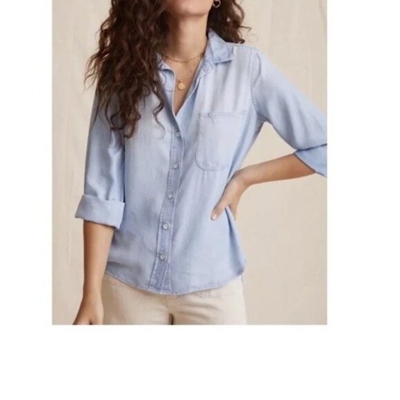 Cloth & Stone Button Down Shirt Womens Medium Light Blue Lyocell Pullover Top‎ - Picture 1 of 16